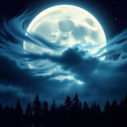 A stunning, highly detailed image of a full moon illuminating a night sky, with wispy clouds partially covering the moon