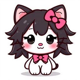 A cute digital illustration of a character inspired by Hello Kitty but with distinctive black hair