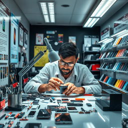 An engaging scene depicting a mobile phone repair shop