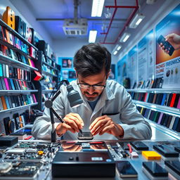 An engaging scene depicting a mobile phone repair shop