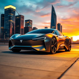 A sleek futuristic car featuring a unique prominent logo displaying the number '110'
