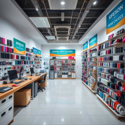 A spacious 100 square meter mobile accessories and repair shop, featuring a 30 square meter area dedicated to repair equipment and a 70 square meter section for mobile accessories