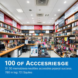 A spacious 100 square meter mobile accessories and repair shop, featuring a 30 square meter area dedicated to repair equipment and a 70 square meter section for mobile accessories