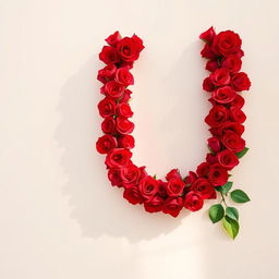 A large, elegant letter 'L' creatively formed from vibrant red roses