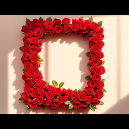 A large, elegant letter 'L' creatively formed from vibrant red roses