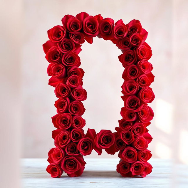 A stunning letter 'L' meticulously crafted from an abundance of lush red roses