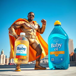 A vibrant and playful scene featuring a superhero character inspired by the style of P Diddy, with an emphasis on strength and charisma