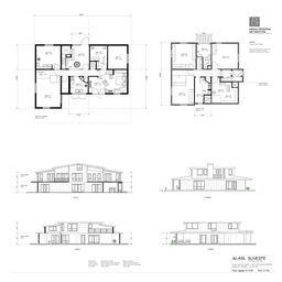 An architectural plan sheet showcasing detailed floor plans, elevation views, and section drawings