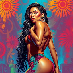 A stunning artistic representation of Karol G, showcasing her confidence and beauty
