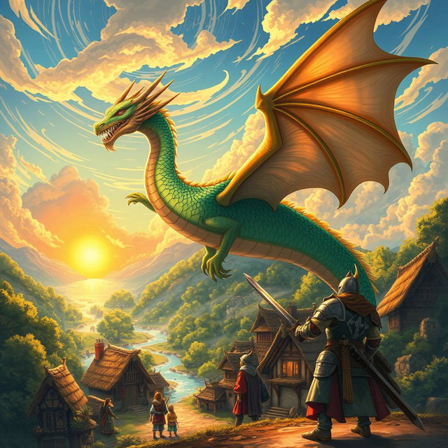 A beautifully illustrated one-page concept art showcasing an epic dragon legend