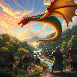 A beautifully illustrated one-page concept art showcasing an epic dragon legend