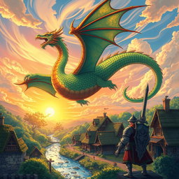 A beautifully illustrated one-page concept art showcasing an epic dragon legend