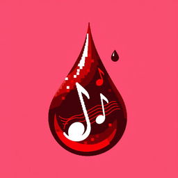 A logo design featuring a stylized blood drop that is pixelated to represent a modern and digital aesthetic