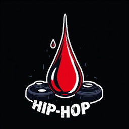 A stylized logo featuring a drop of blood, designed with a pixel art aesthetic, infused with elements that reflect hip-hop culture