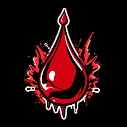 A stylized logo featuring a drop of blood, designed with a pixel art aesthetic, infused with elements that reflect hip-hop culture