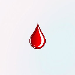 A creative logo design featuring a stylized drop of blood, presented in a pixel art style