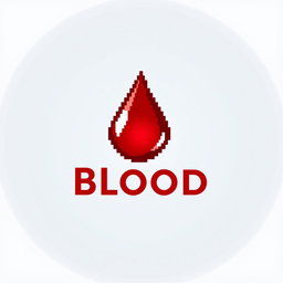 A creative logo design featuring a stylized drop of blood, presented in a pixel art style