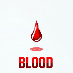 A creative logo design featuring a stylized drop of blood, presented in a pixel art style