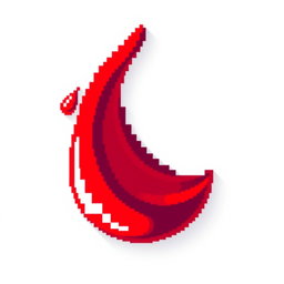 A creative logo design featuring a stylized drop of blood, presented in a pixel art style