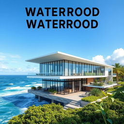 A modern waterproof building design, showcasing sleek architecture with water-resistant materials