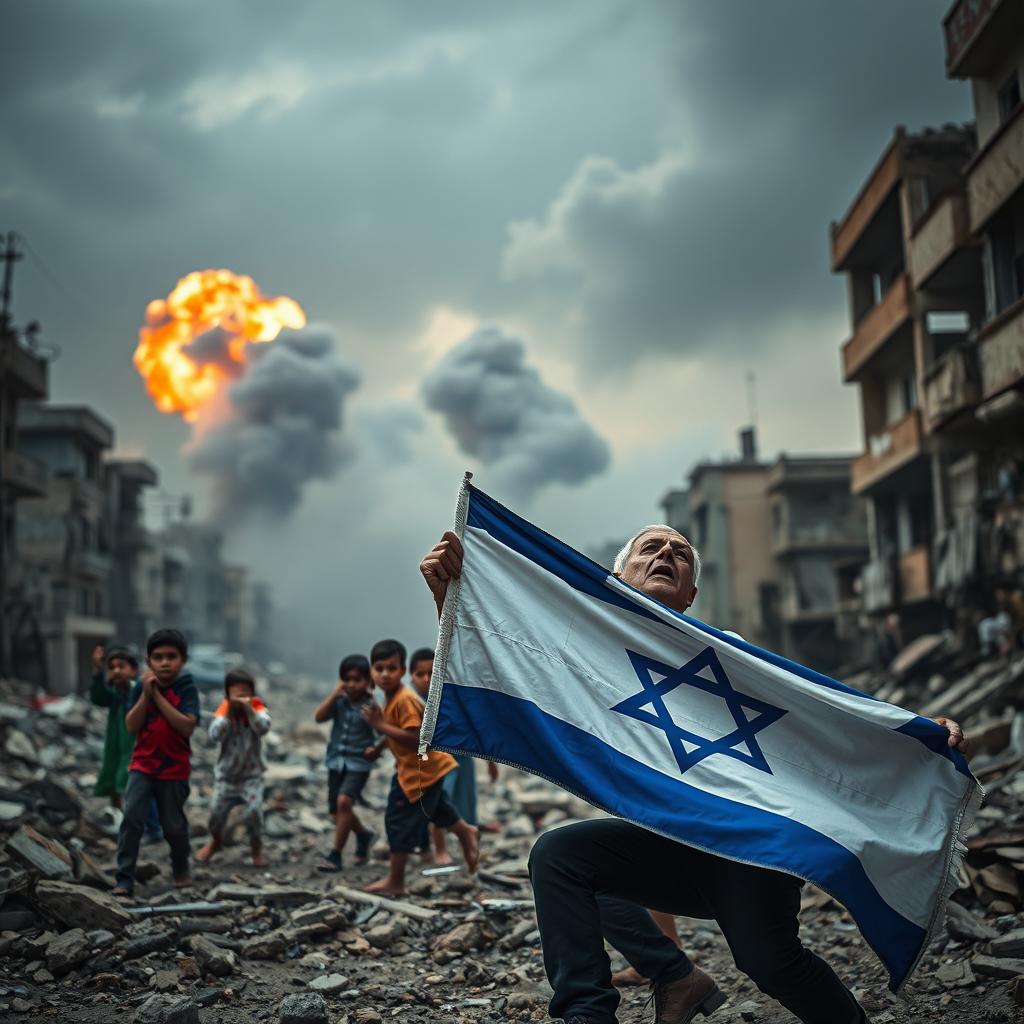 In a poignant scene, we see Palestinian children, looking vulnerable and frightened, seeking shelter amidst the chaos of bombings in Gaza