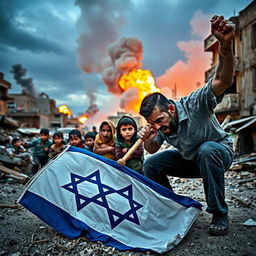 In a poignant scene, we see Palestinian children, looking vulnerable and frightened, seeking shelter amidst the chaos of bombings in Gaza