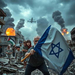 In a poignant scene, we see Palestinian children, looking vulnerable and frightened, seeking shelter amidst the chaos of bombings in Gaza