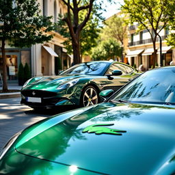A luxury car, branded with the Lacoste logo, elegantly parked on a picturesque street