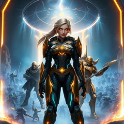 A breathtaking digital artwork capturing the epic crossover of Halo and Warhammer 40k in a vast Forerunner Nexus filled with glowing blue and gold energy