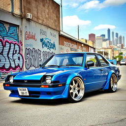 A striking 1980s Nissan JDM car, modified with lowered suspension and oversized deep-dish wheels that emphasize its sporty stance