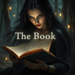 A mysterious woman with a dark aura writing in a book, set in a fantasy world