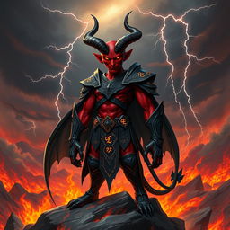 A striking image of a humanoid devil figure, featuring an elegant and imposing design