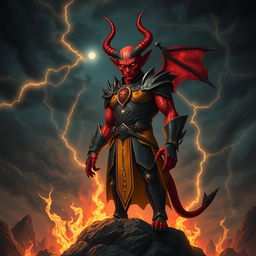 A striking image of a humanoid devil figure, featuring an elegant and imposing design