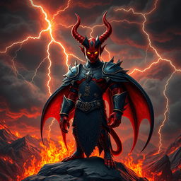 A striking image of a humanoid devil figure, featuring an elegant and imposing design