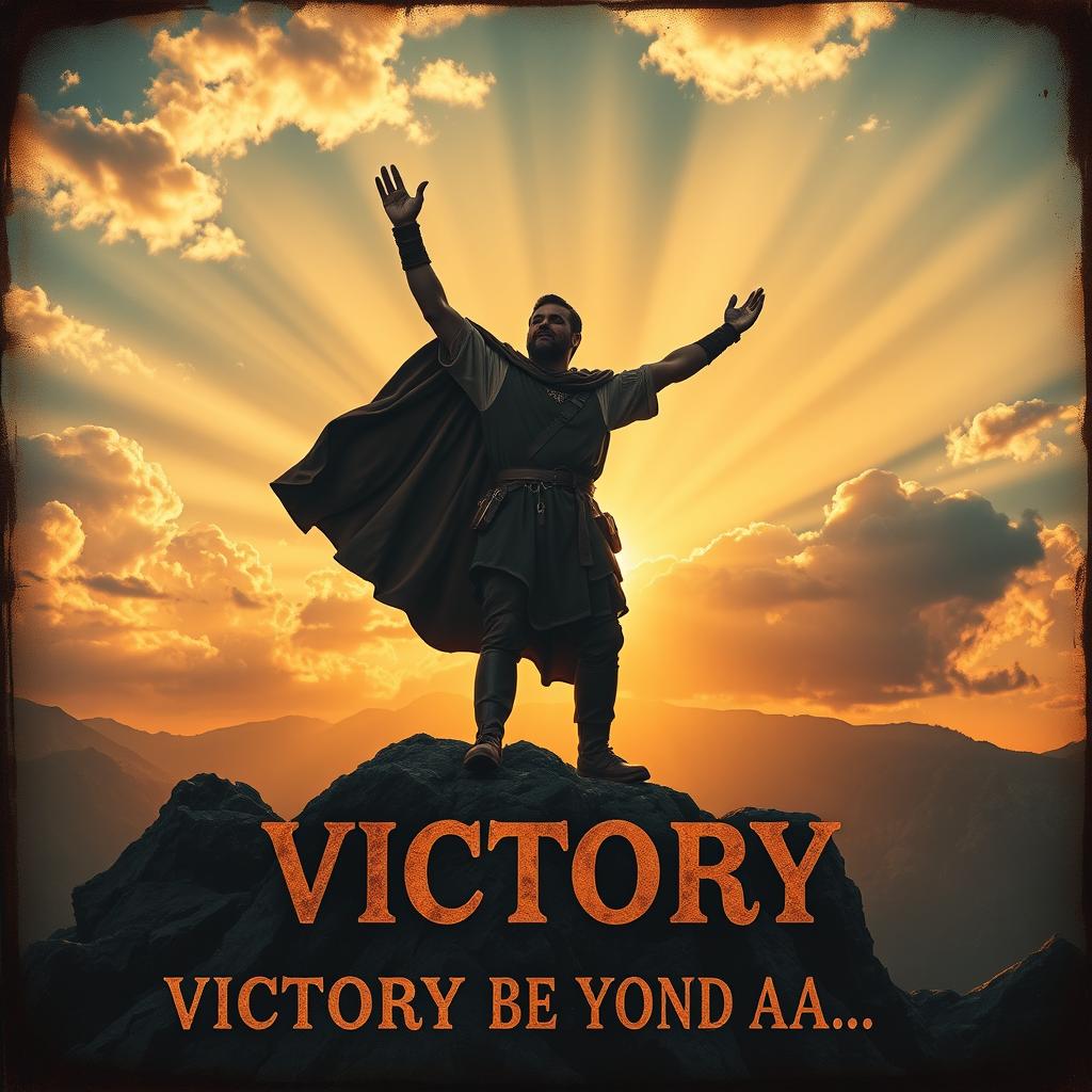 A vintage-inspired image depicting a powerful and triumphant scene of victory beyond fear