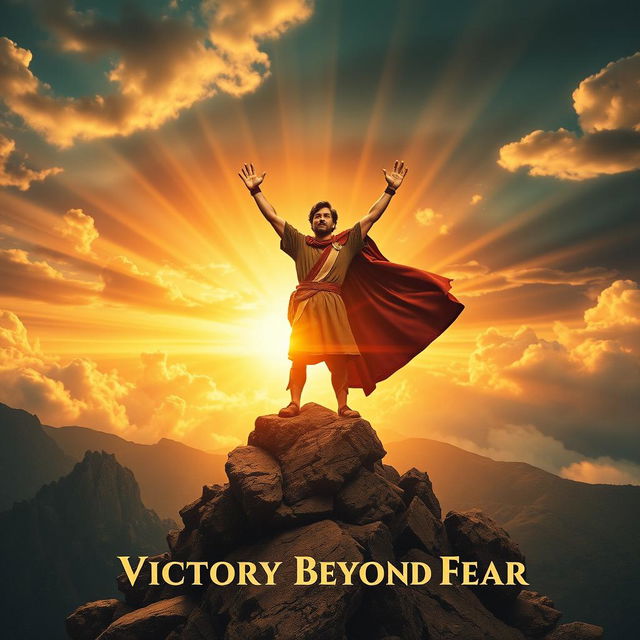 A vintage-inspired image depicting a powerful and triumphant scene of victory beyond fear