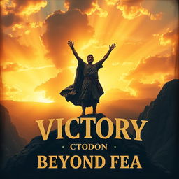 A vintage-inspired image depicting a powerful and triumphant scene of victory beyond fear