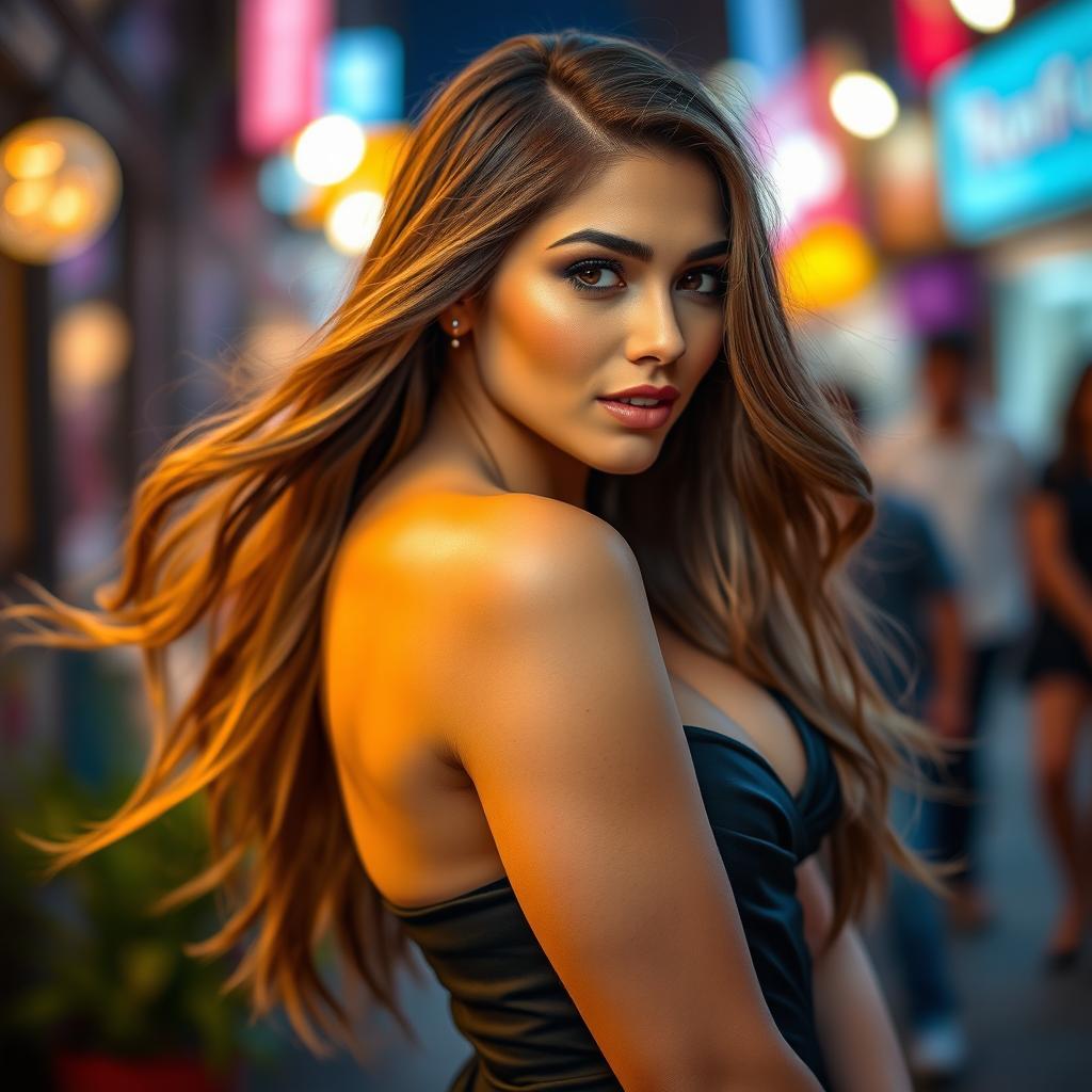 A captivating and alluring woman exuding confidence and charm, with long flowing hair cascading over her shoulders