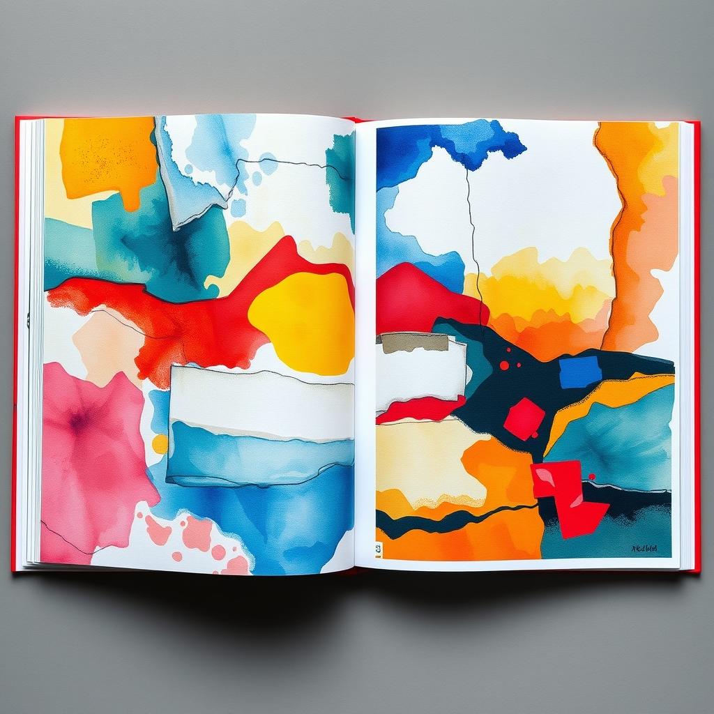 An art book with no theme, featuring an array of stunning abstract artworks, vibrant colors, and unique textures