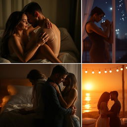 Three realistic and stunning 8k images of intimate scenes exploring sensuality and attraction