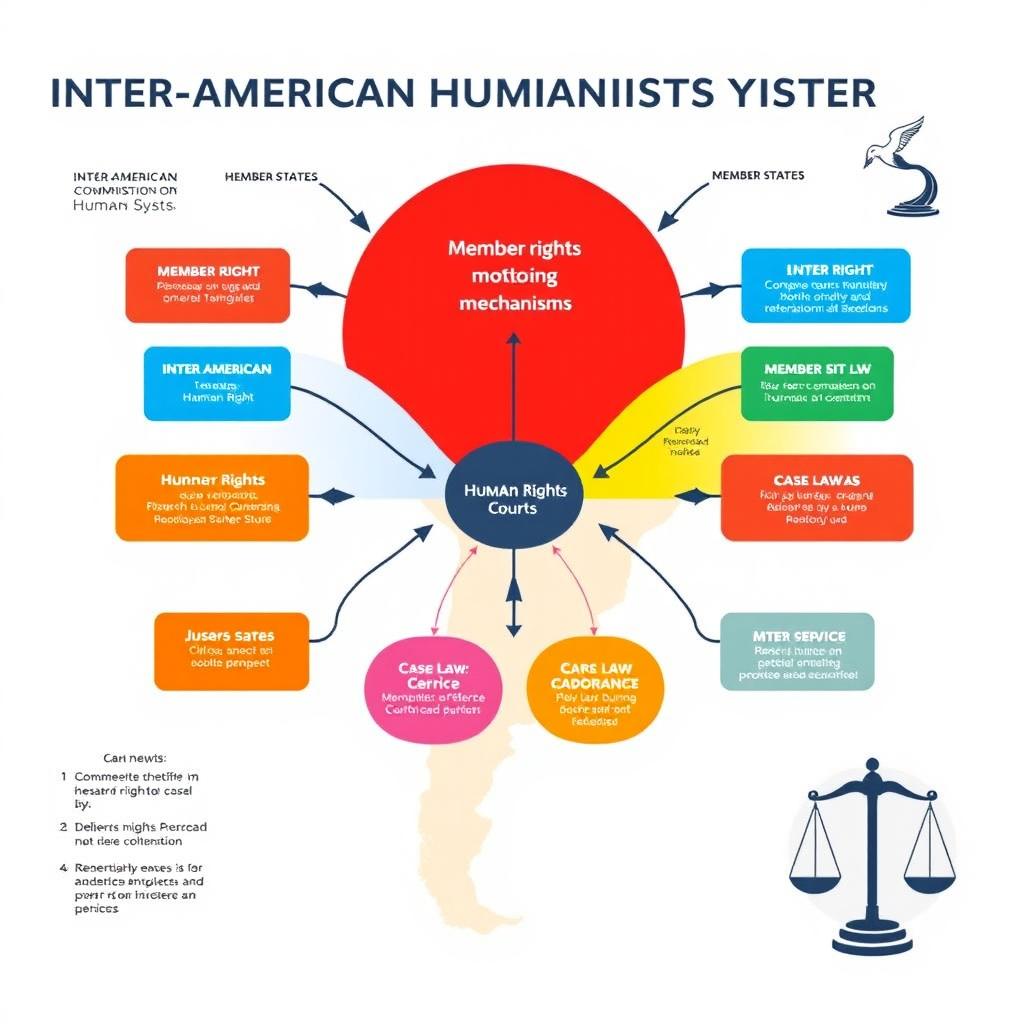 A detailed conceptual map illustrating the Inter-American Human Rights System