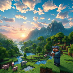 A realistic depiction of a Minecraft landscape featuring lush greenery, detailed block textures, and vibrant colors