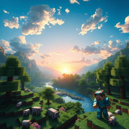 A realistic depiction of a Minecraft landscape featuring lush greenery, detailed block textures, and vibrant colors