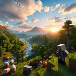 A realistic depiction of a Minecraft landscape featuring lush greenery, detailed block textures, and vibrant colors