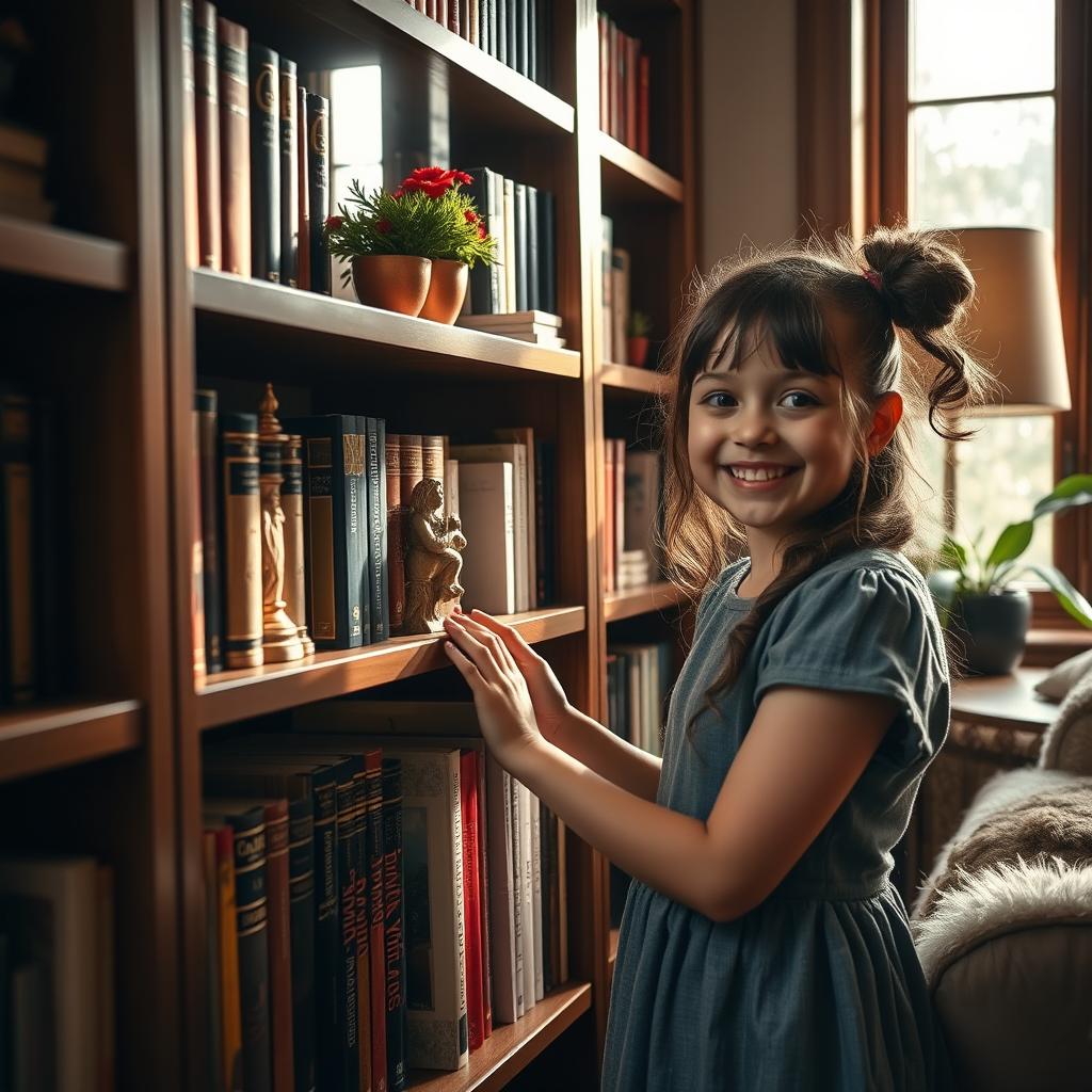 A close-up view of a luxury bookshelf filled with beautifully bound books in a cozy and inviting room