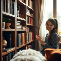 A close-up view of a luxury bookshelf filled with beautifully bound books in a cozy and inviting room