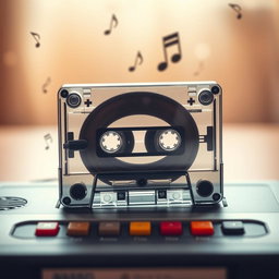A nostalgic scene featuring a vintage cassette tape playing on a classic cassette player