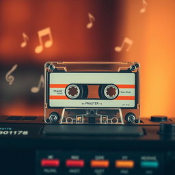 A nostalgic scene featuring a vintage cassette tape playing on a classic cassette player