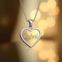 A simple yet elegant heart-shaped women's necklace featuring the word 'mahni' beautifully inscribed inside the heart