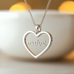 A simple yet elegant heart-shaped women's necklace featuring the word 'mahni' beautifully inscribed inside the heart
